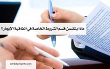 ماذا يتضمن قسم الشروط الخاصة في اتفاقية الإيجار ؟